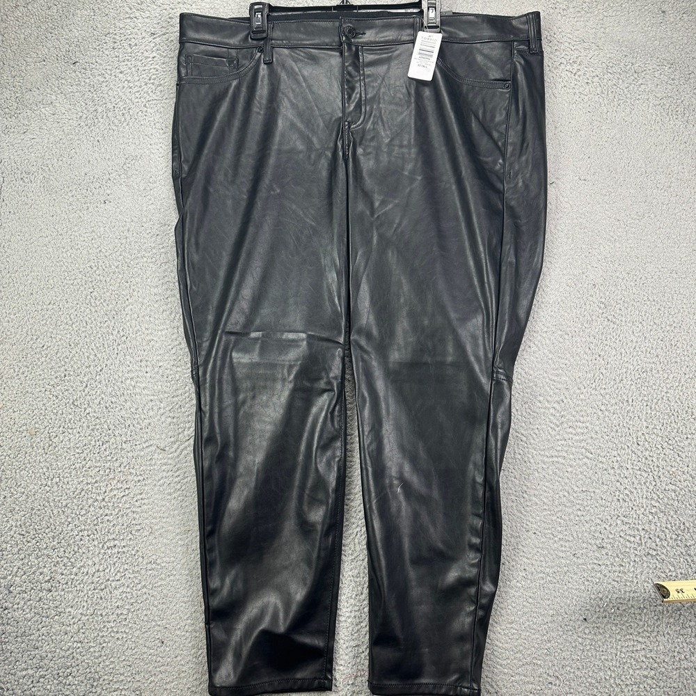 Torrid Faux Leather Pants Skinny Women 22 Tall Shiny Black High Waist Pocket NEW